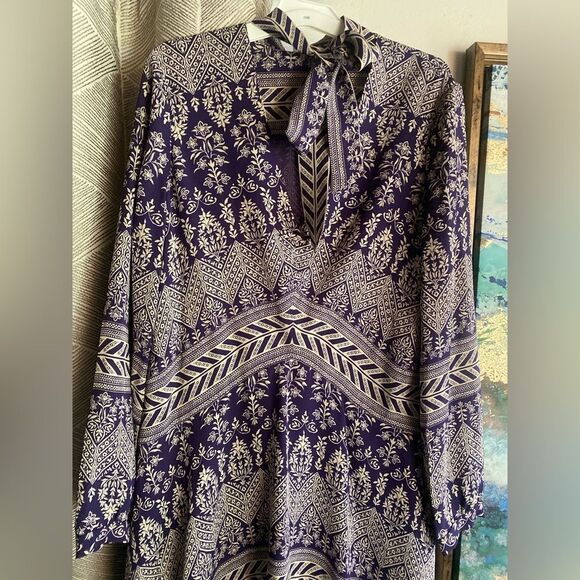 Tory Burch Bourdelle Silk Tunic Dress Purple Long Sleeve Sz 10 - Picture 7 of 15